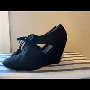 Black suede wedge bootie
